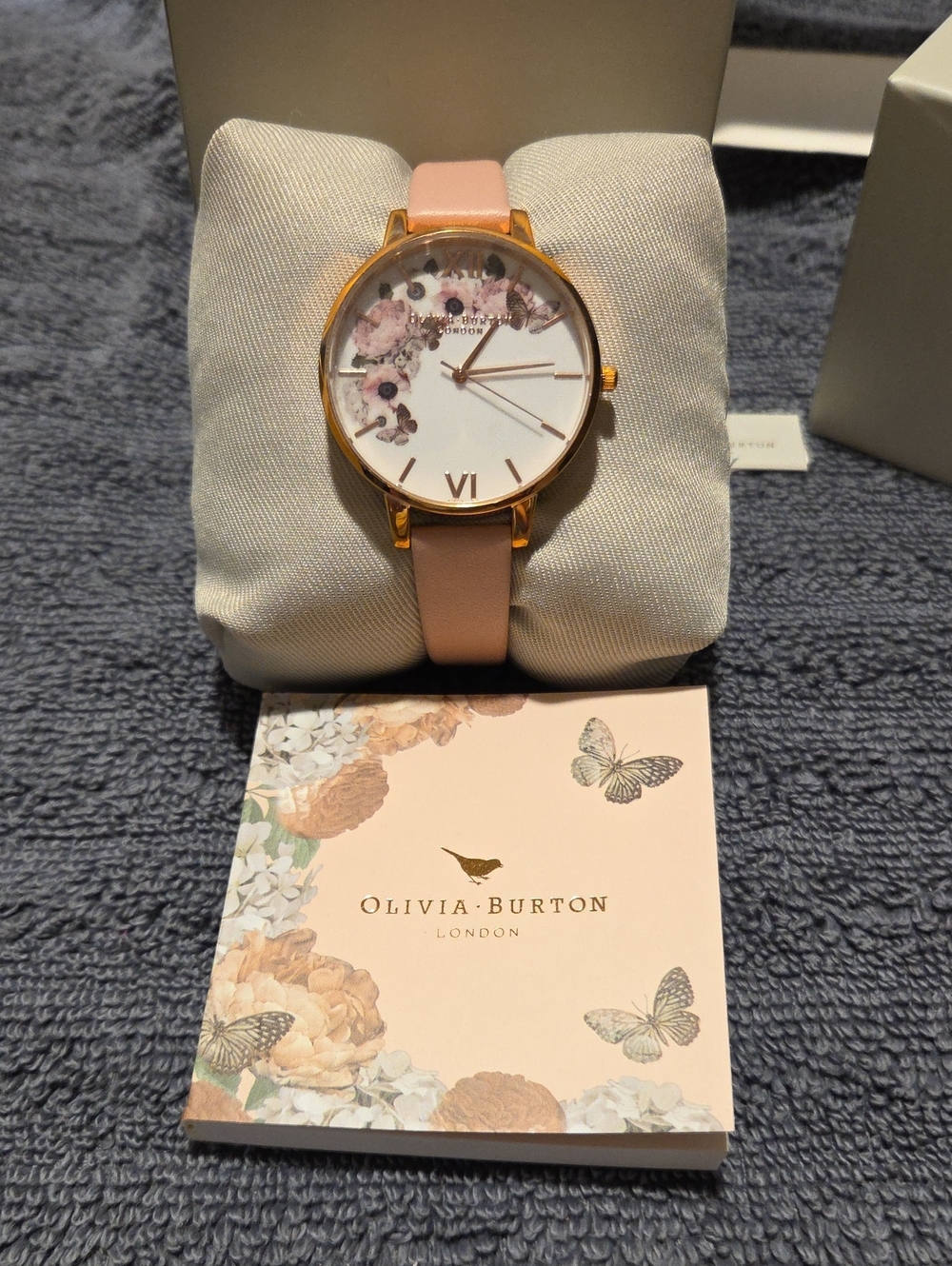 Never Worn- OLIVIA BURTON Rose Gold Case Pink Leather Floral Dial Watch